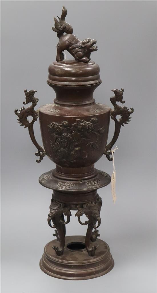 A Japanese Meiji period bronze censer height 58cm